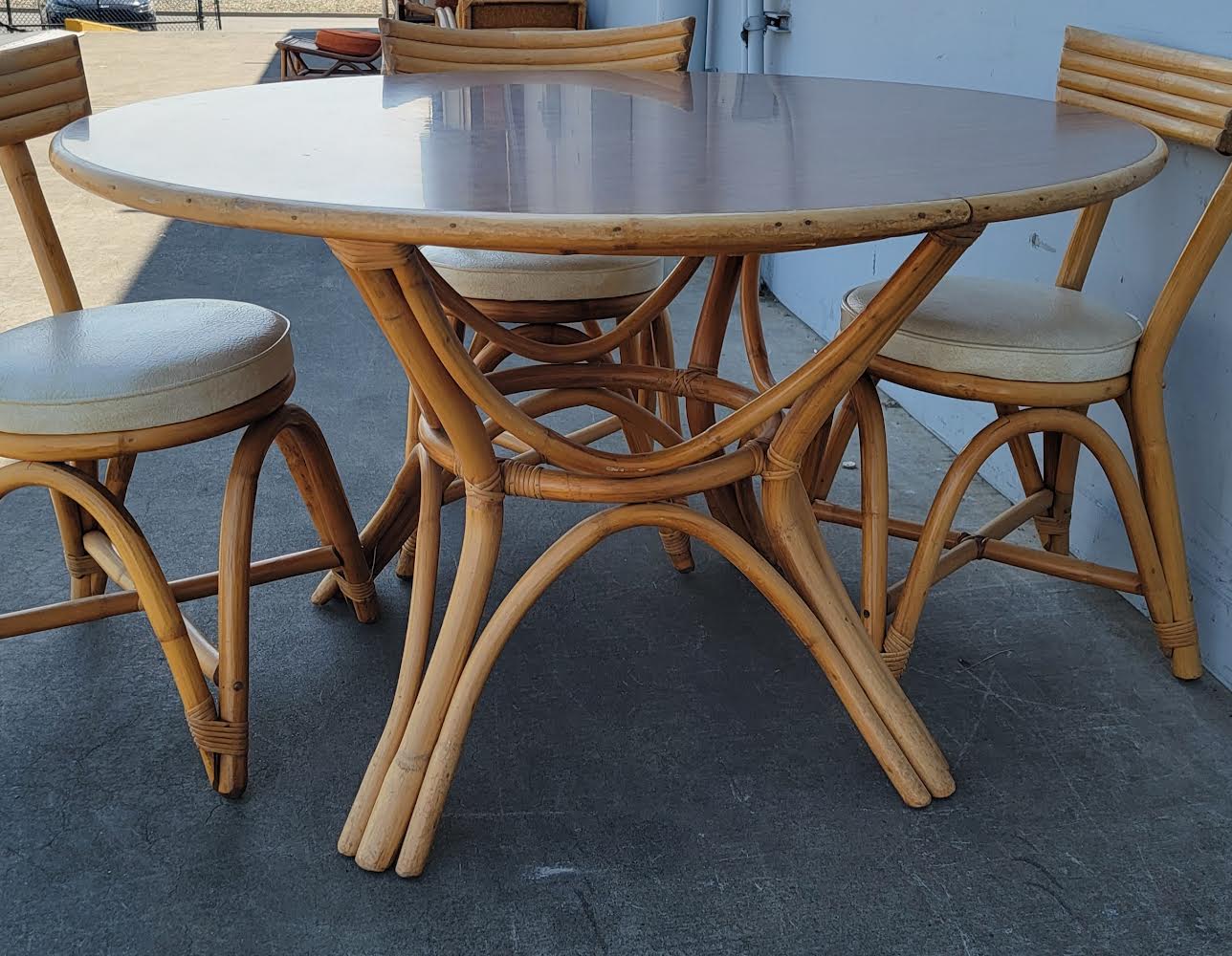 Bamboo style round table and 5 chairs