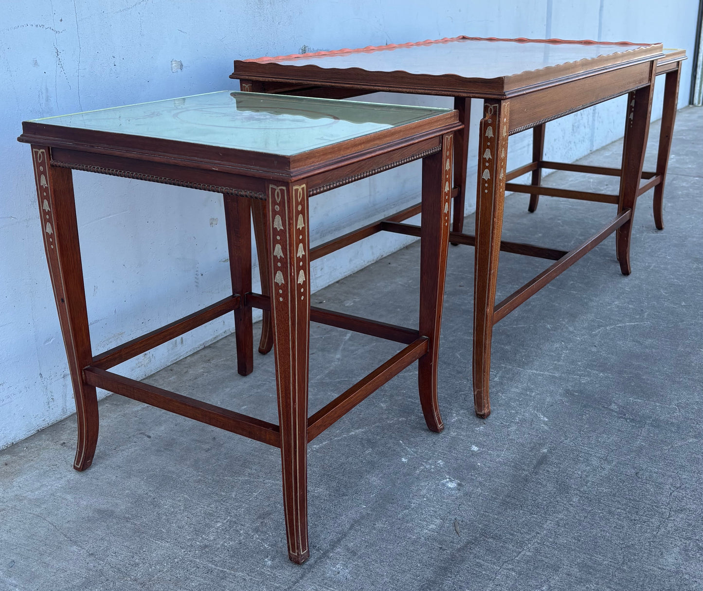 Mid-Century English Regency Adam Style Mahogany Hand Painted Nesting Coffee/end Tables 3