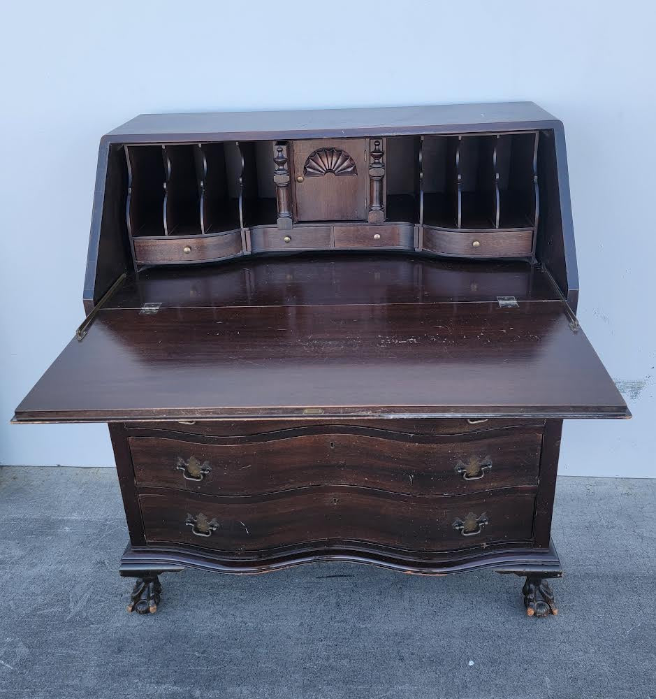 Dark wood secretary desk/dresser drop front