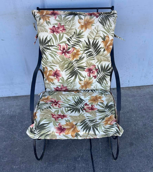 Outdoor Rocking Chair Metal Black with floral cushion