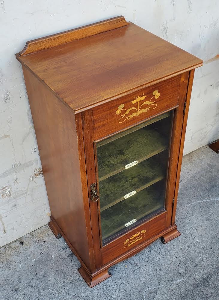 Inlaid art nouveau vitrine/music cabinet