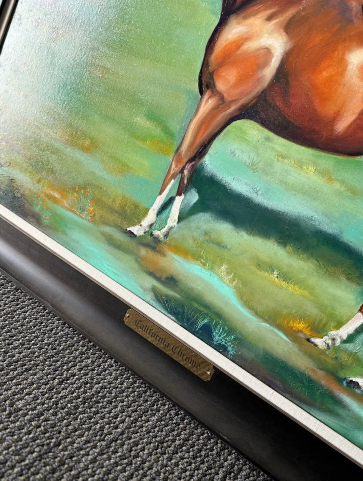 Vintage Race Horse Painting Oil on Canvas “California Chrome” Signed Framed 46x36 Framed