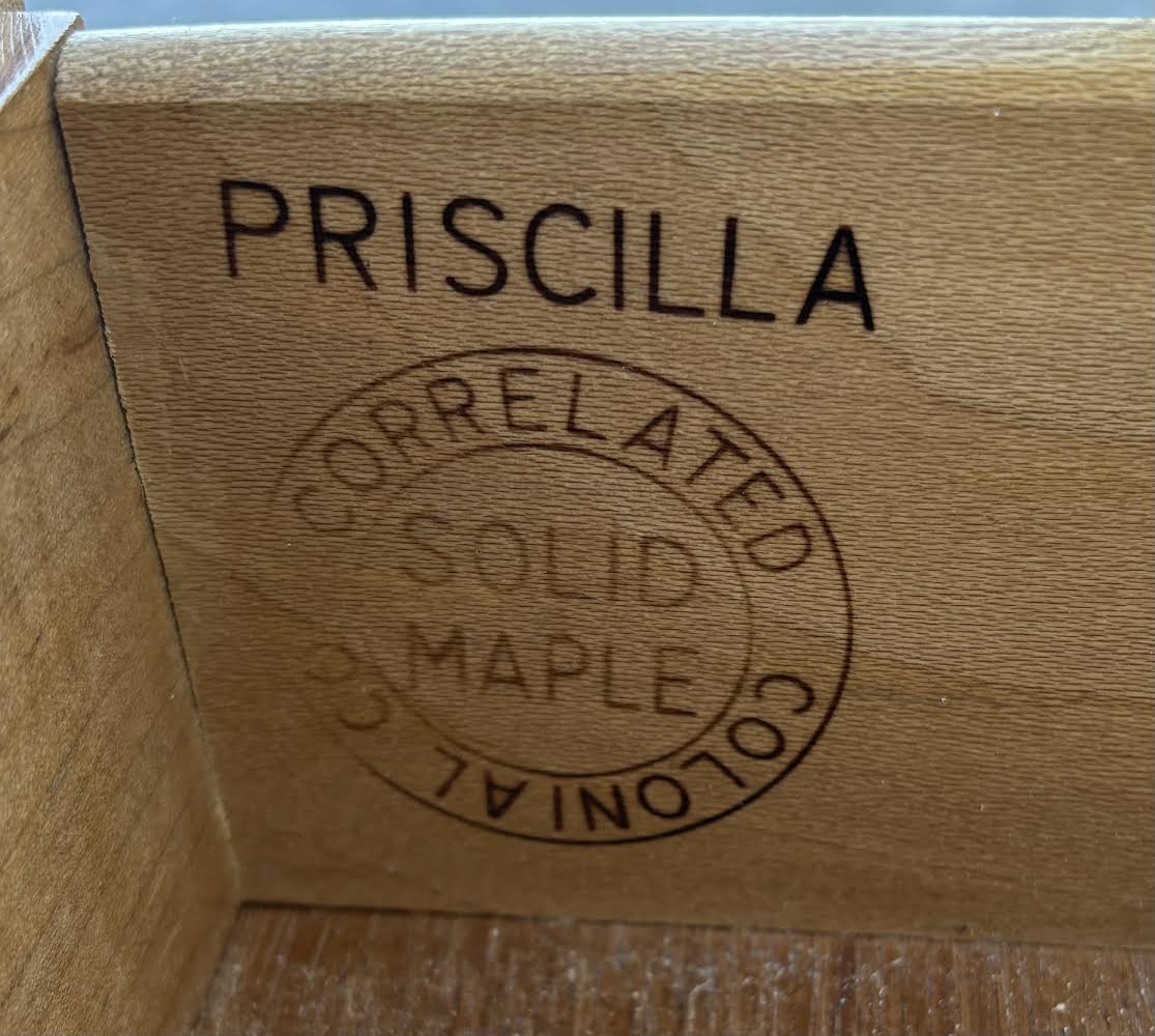 Priscilla Mid Century Vintage Nutmeg Maple Cabinet Louvered Shutter Doors
