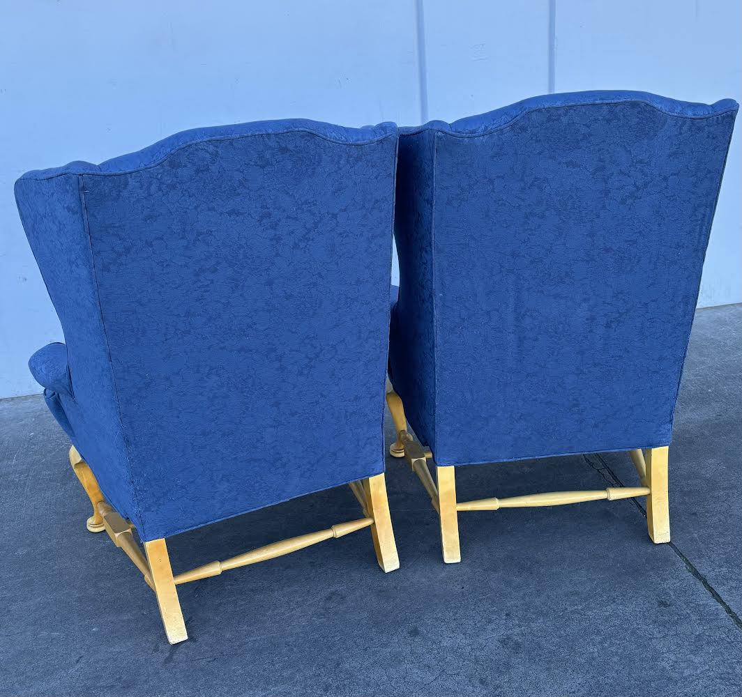 Pair of Vintage Blue Wingback Armchairs