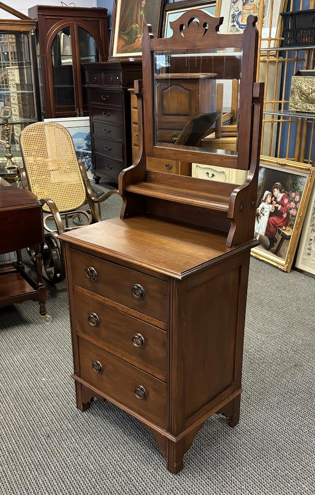 Vintage Walnut Tall Small Dresser Chest With Mirror