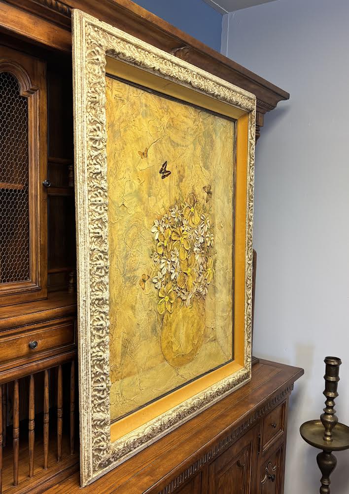 Antique Oil Painting Vase of Flowers Framed Philonese