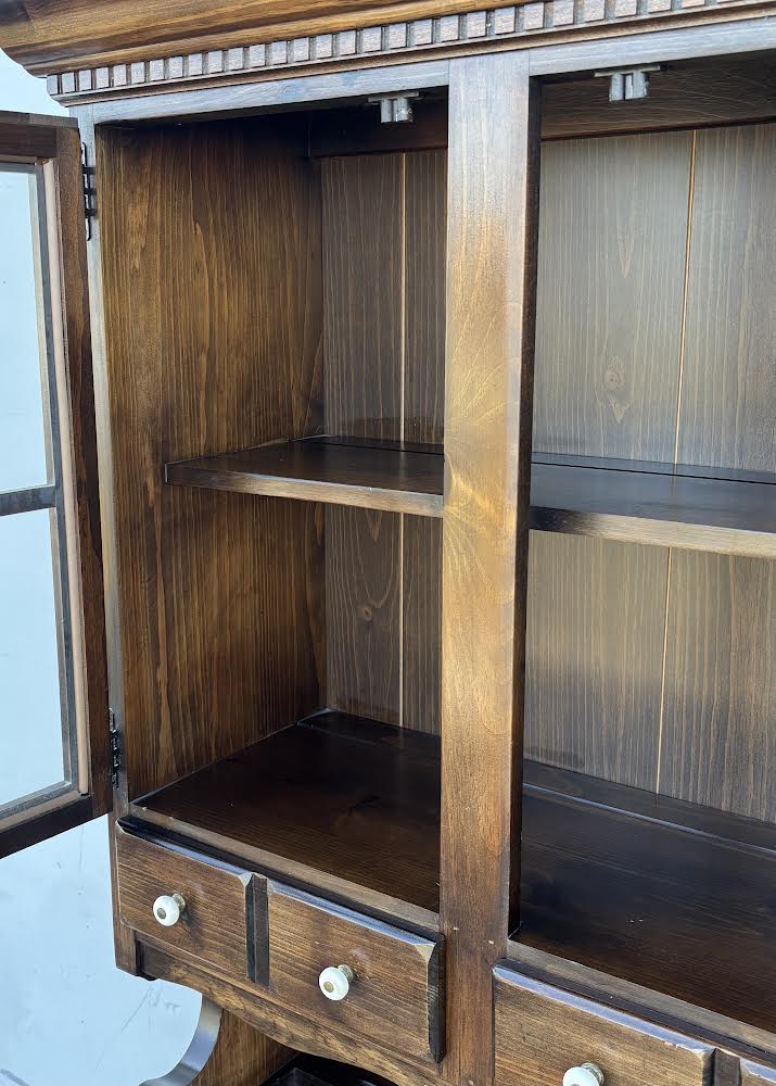 Antique Dark Stain Hutch Kitched Organizer China Cabinet