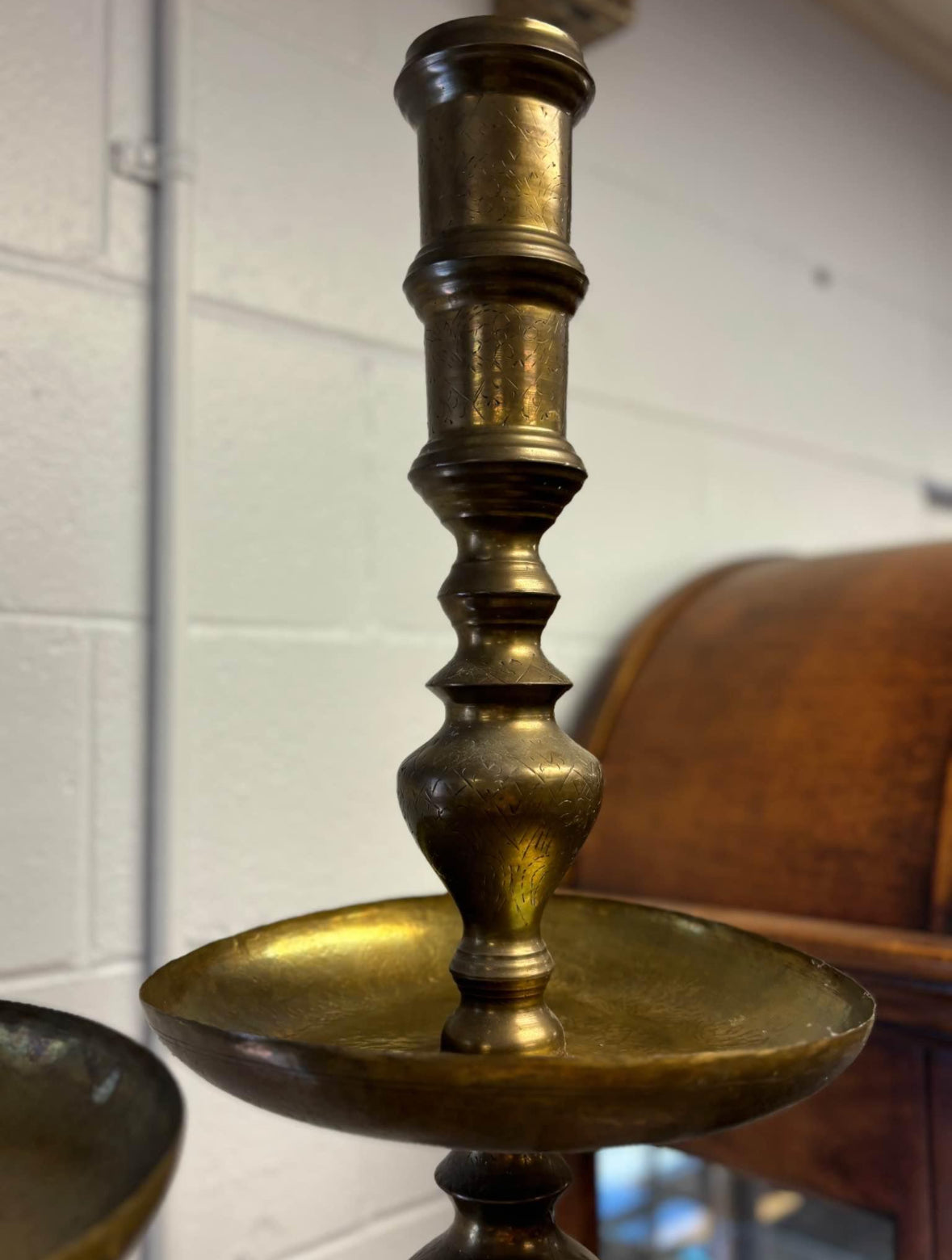 Pair Large Moroccan Brass Candle Stands