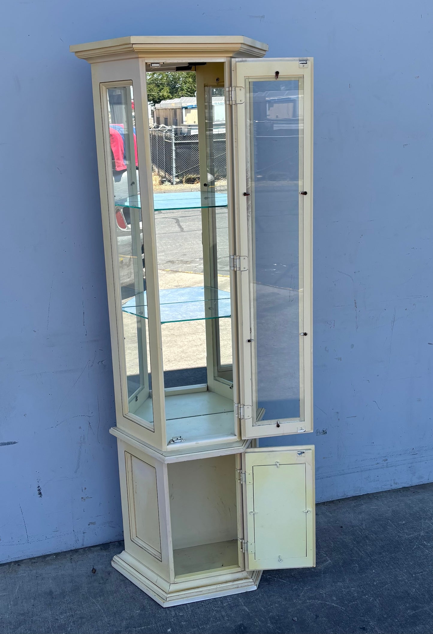 Tall Curio Cabinet Glass Light Wood W Light
