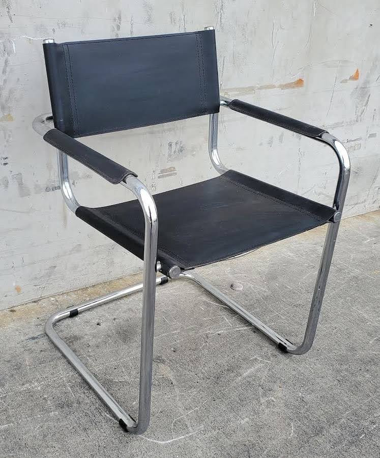 Italian metal and leather office/dining armchair