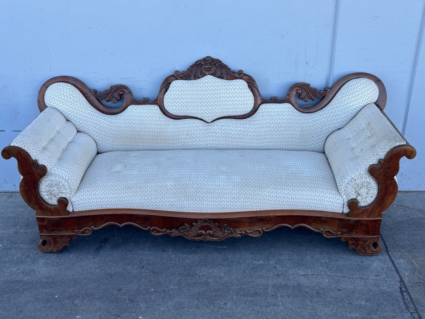 Antique/ vintage Victorian empire style carved white/ off white sofa