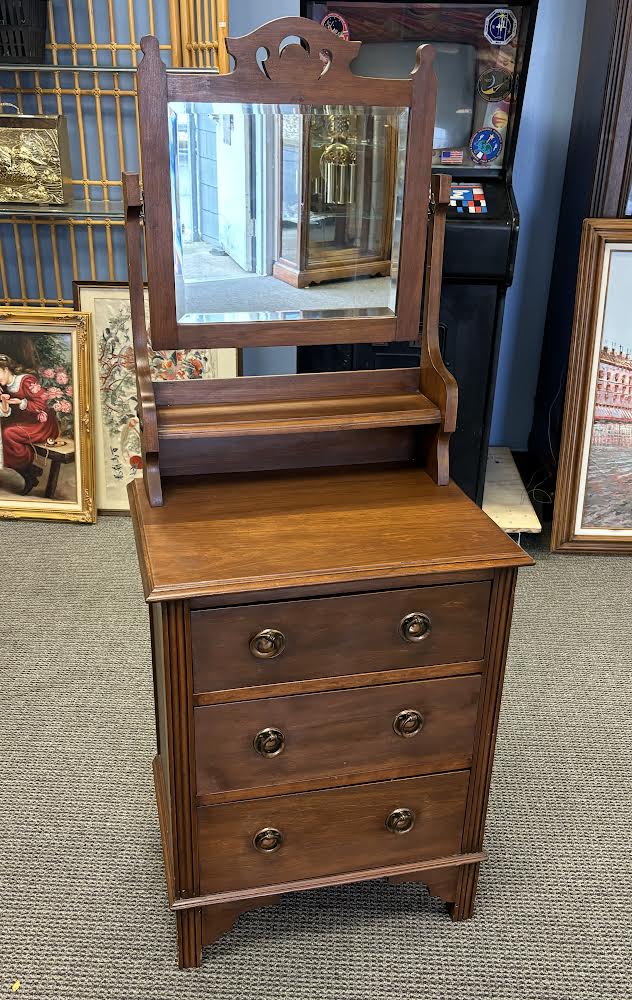 Vintage Walnut Tall Small Dresser Chest With Mirror