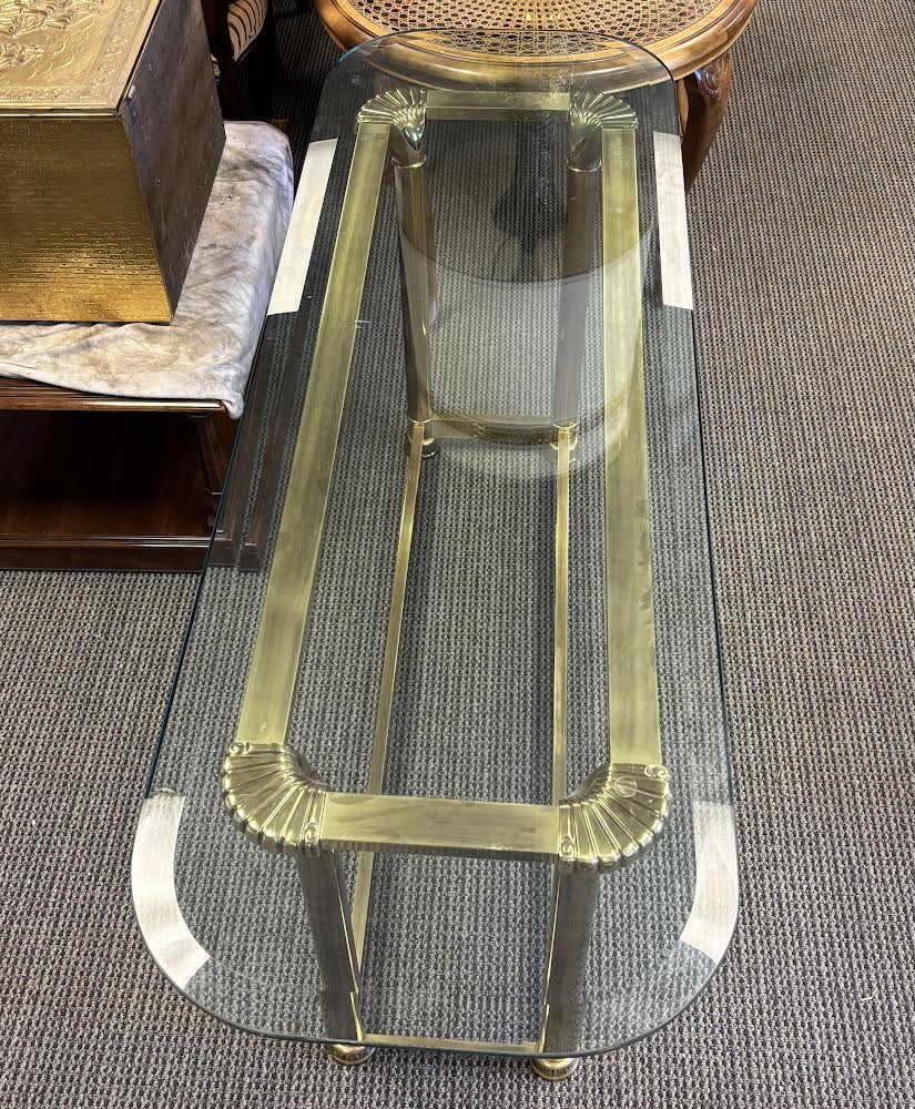 Vintage Mastercraft Style Brass & Glass Sofa Table