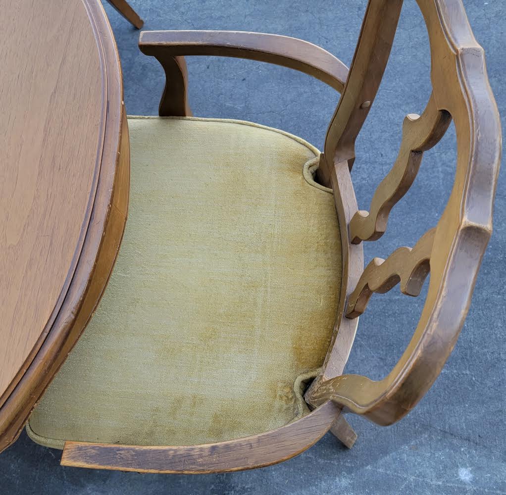 Vintage Dining Set wood oval French provincial table and 6 chairs