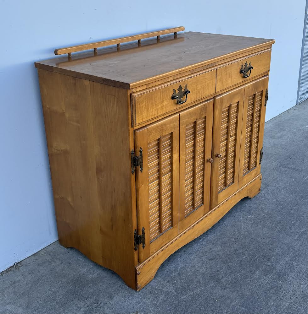 Priscilla Mid Century Vintage Nutmeg Maple Cabinet Louvered Shutter Doors