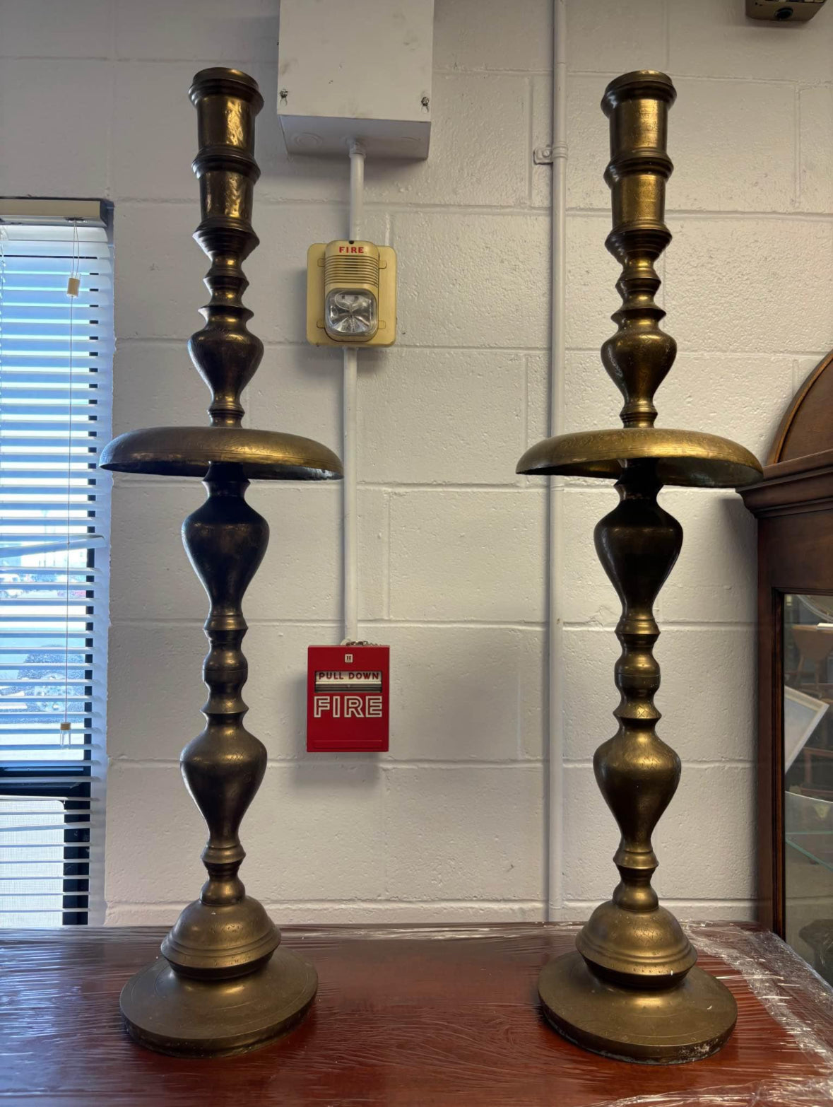 Pair Large Moroccan Brass Candle Stands