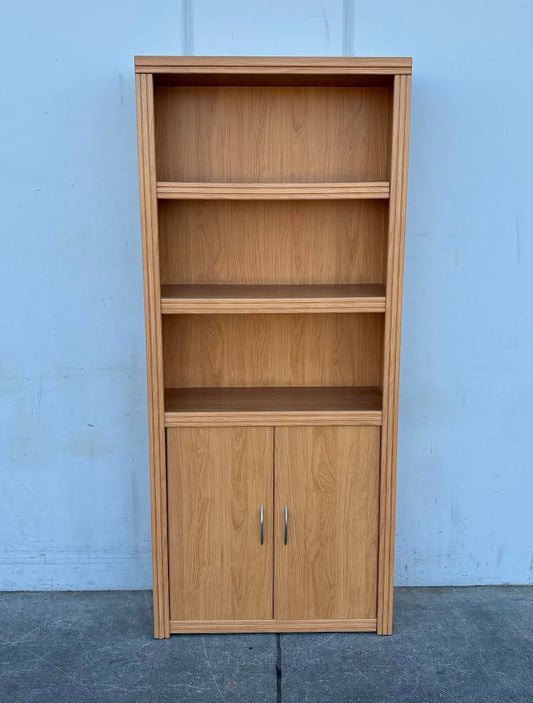 Honey Maple Particleboard 5-Shelf Bookcase with Doors Bookshelf Tall