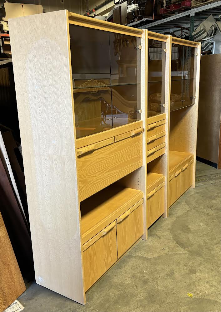 Mid Century/Scandinavian Modern Display Cabinets, Wall Unit, Oak