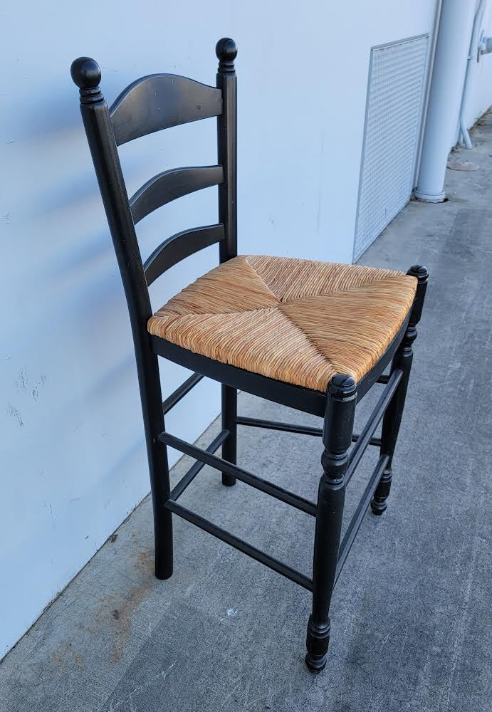 Pottery barn ladder back wicker/rush seat bar/ counter stool/ chair black