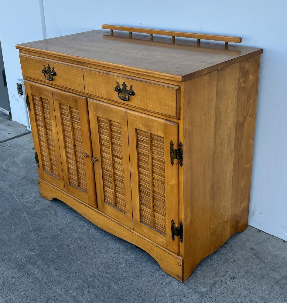 Priscilla Mid Century Vintage Nutmeg Maple Cabinet Louvered Shutter Doors