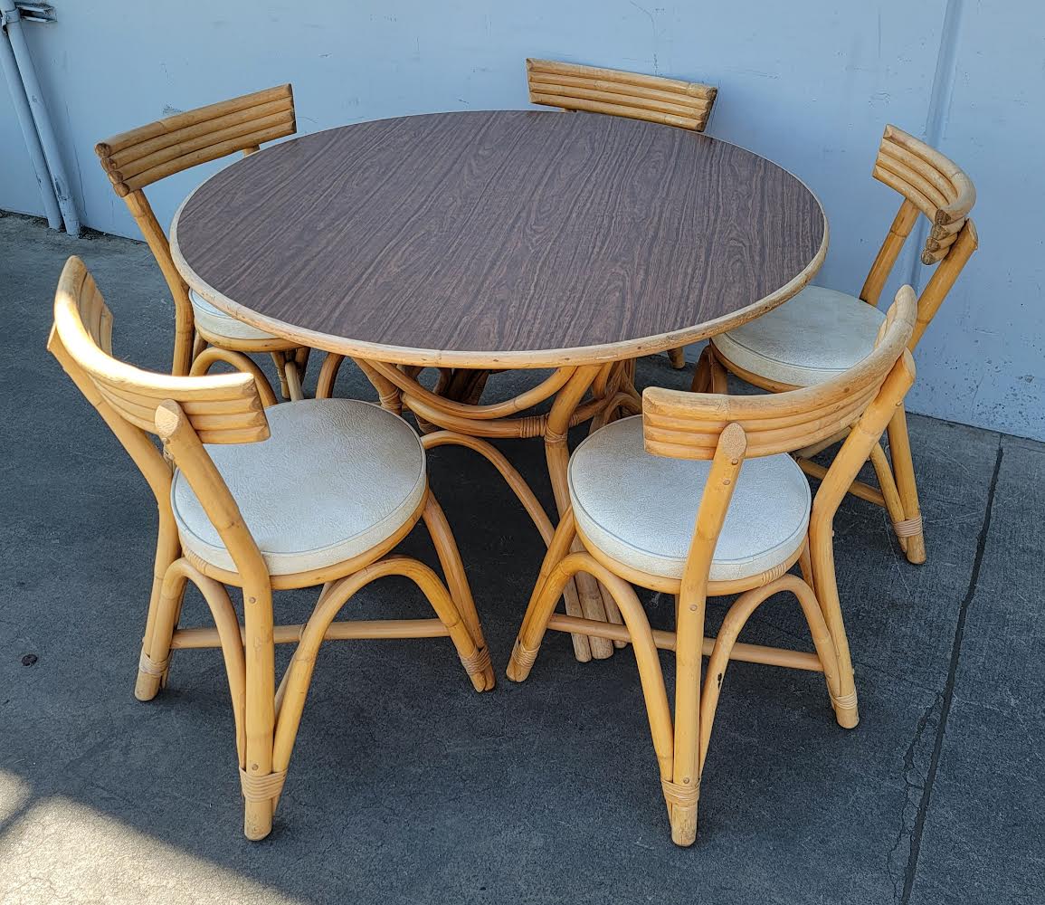 Bamboo style round table and 5 chairs