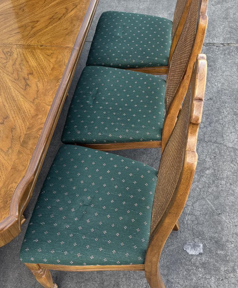 Vintage Dining Table Solid Wood With 8 Dining Chairs Cane