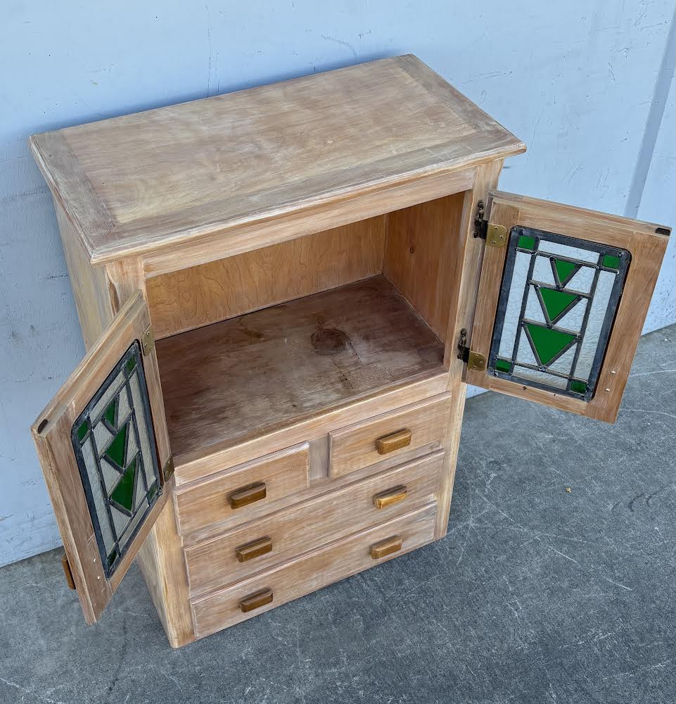 Solid Wood Smaller Hutch with Colored Glass Kitchen Dresser Organizer