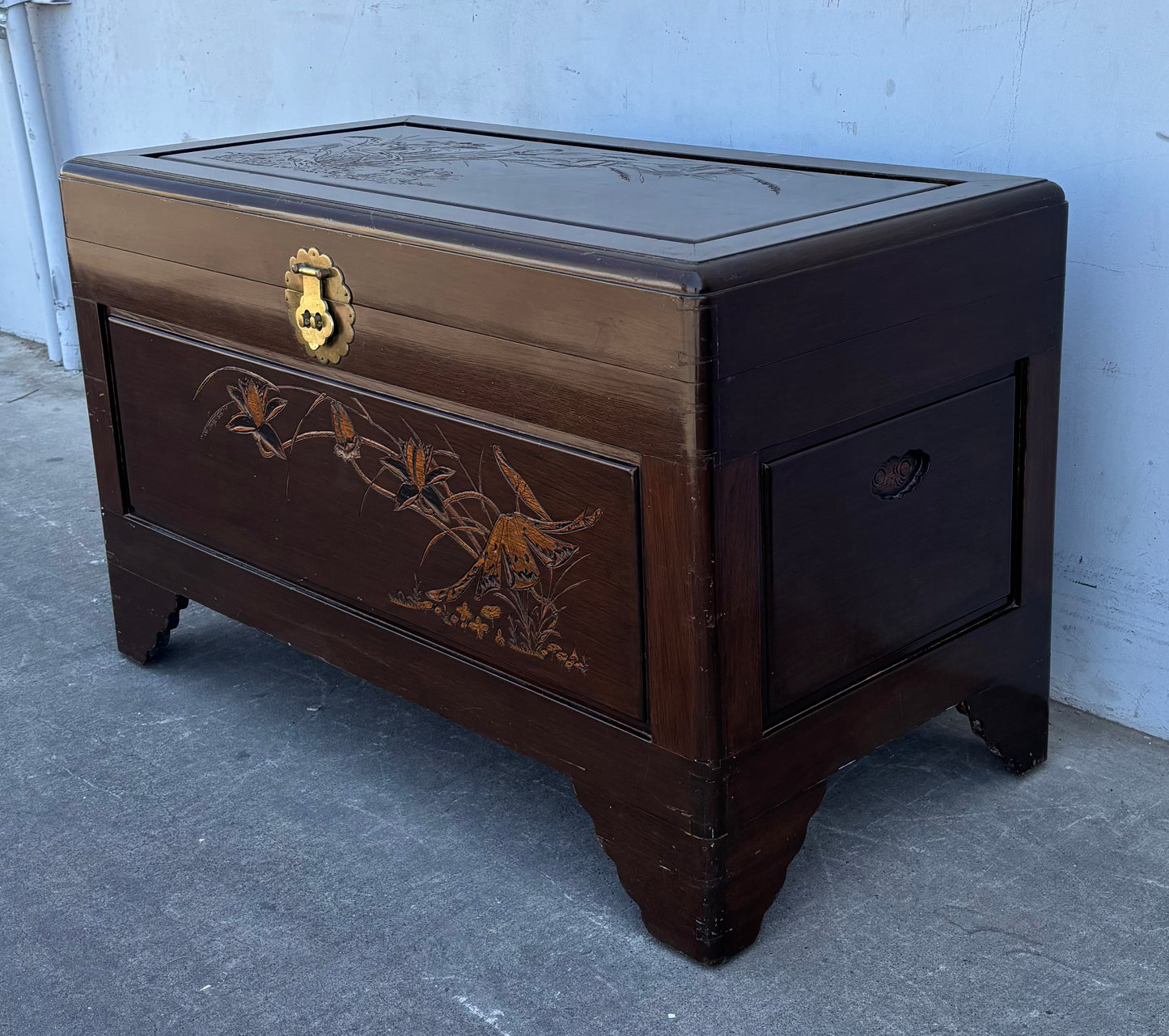 Chinese Carved Antique Dowry Chest or Coffee Table