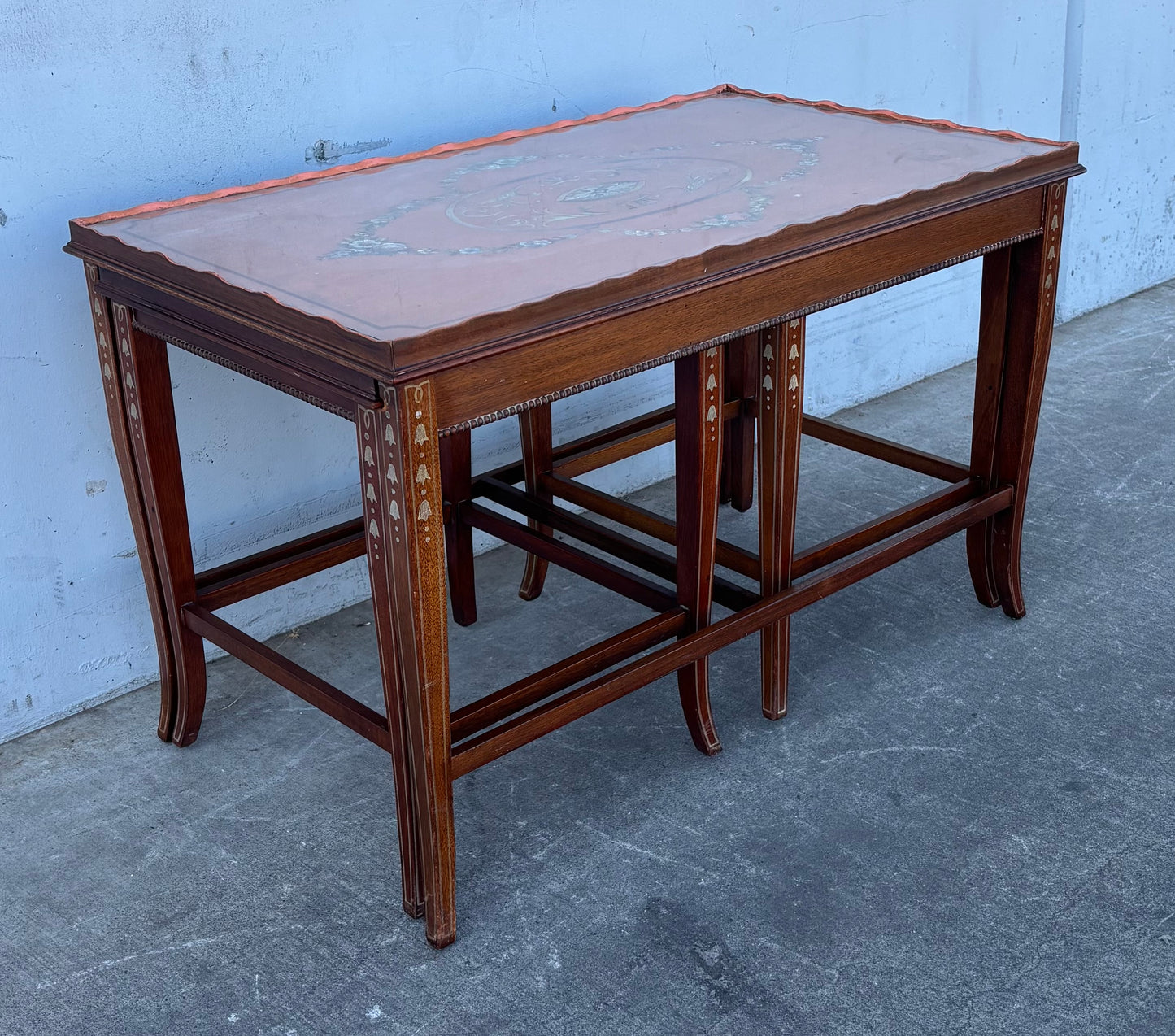 Mid-Century English Regency Adam Style Mahogany Hand Painted Nesting Coffee/end Tables 3