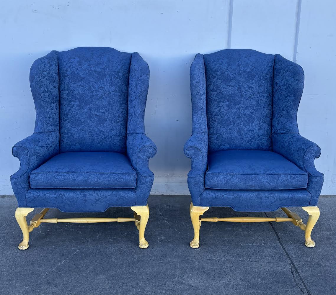 Pair of Vintage Blue Wingback Armchairs