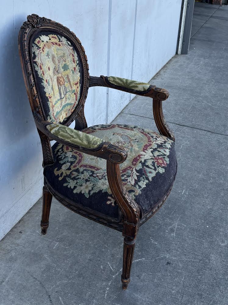 ANTIQUE LATE 19TH CENTURY LOUIS XVI STYLE W/ NEEDLEPOINT UPHOLSTERY armchair