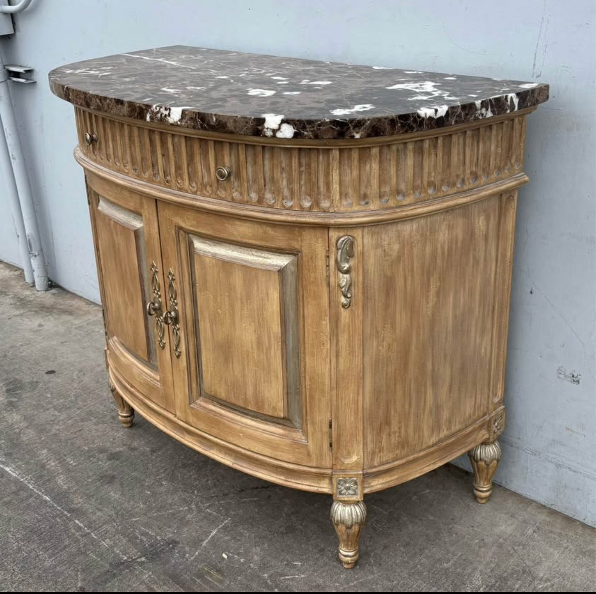 Jeffco French Provincial/Italian Baroque Carved Wood French Bombe cabinet buffet Commode