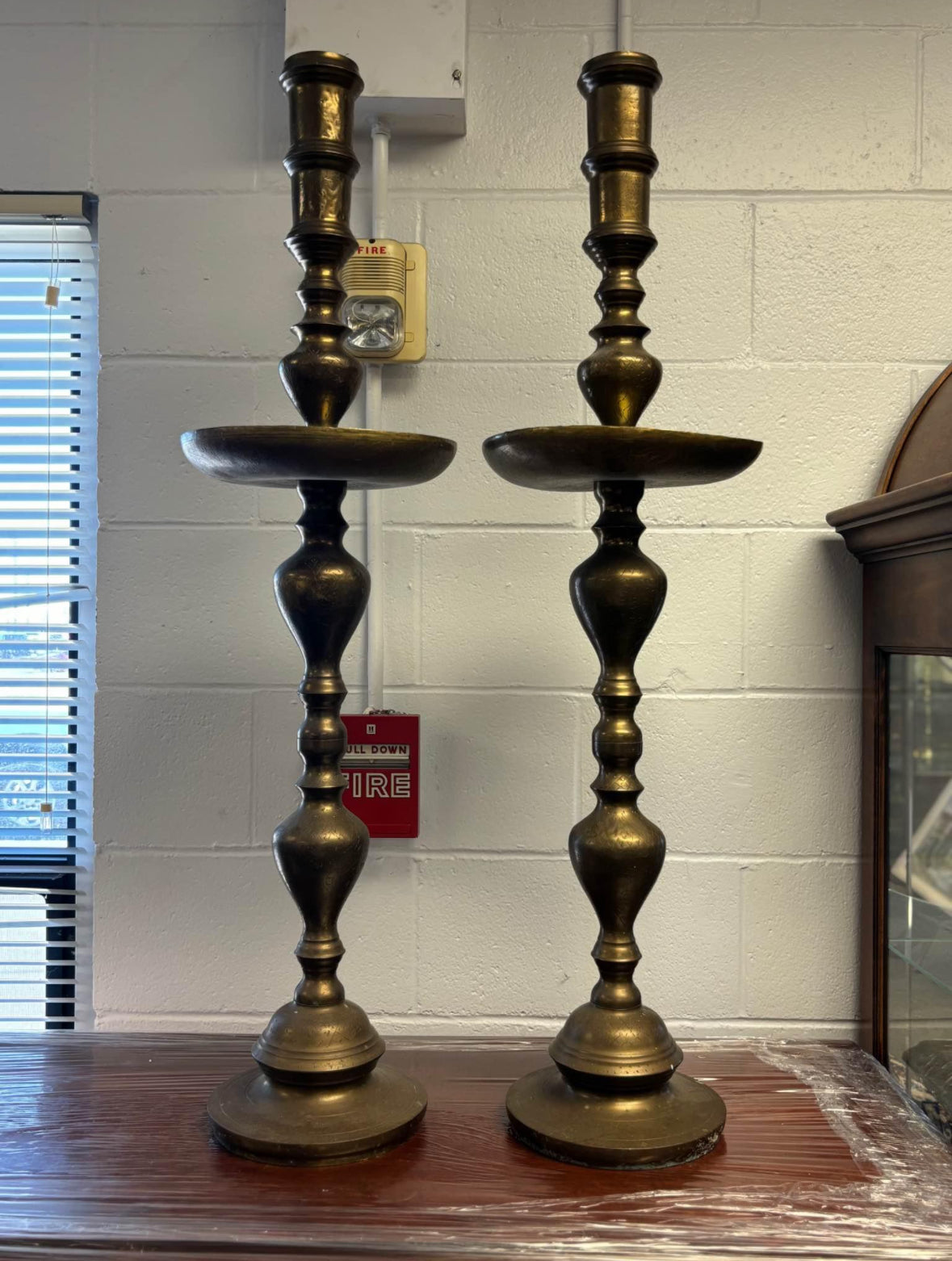 Pair Large Moroccan Brass Candle Stands