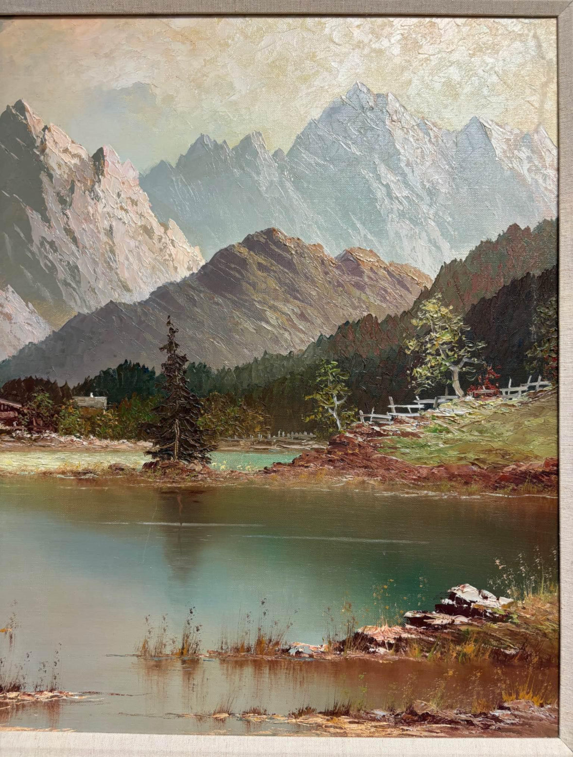 Mountains Landscape with River signed Oil Painting