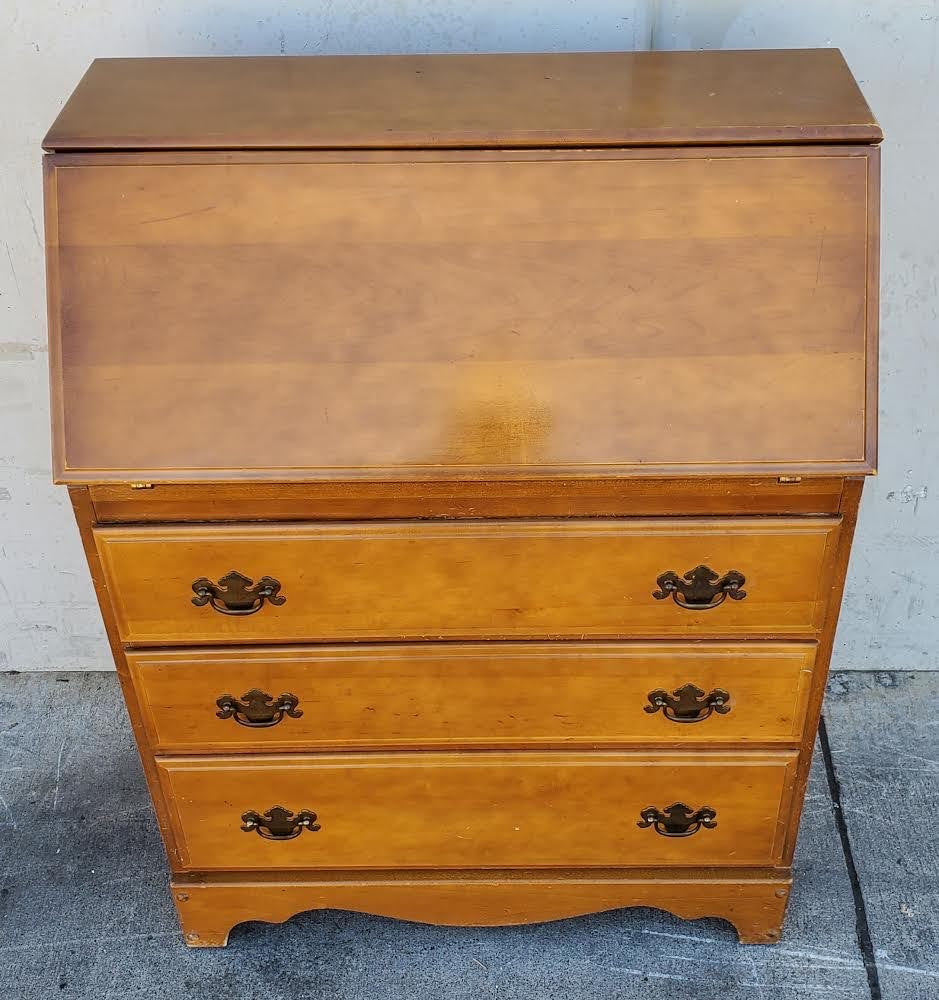 Secretary desk slant front drop chippendale style vintage maple