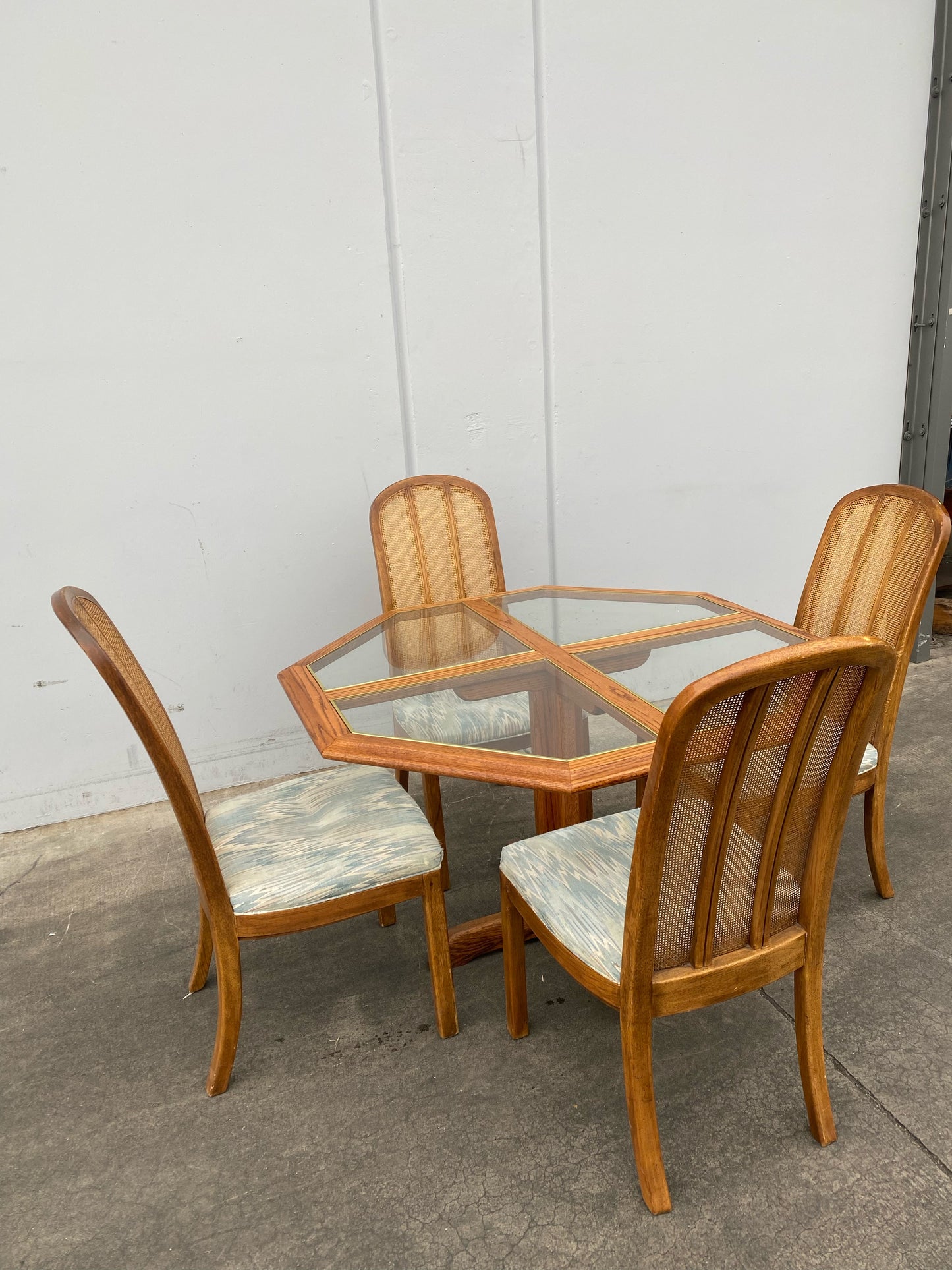 dining/kitchen octagonal table with 4 chairs wicker/cane/rattan back