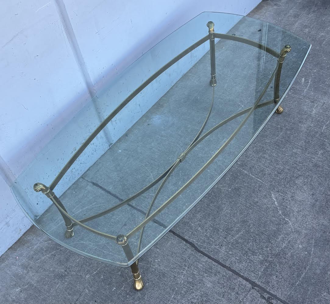 Vintage Brass & Glass Coffee Table Mid Century Style