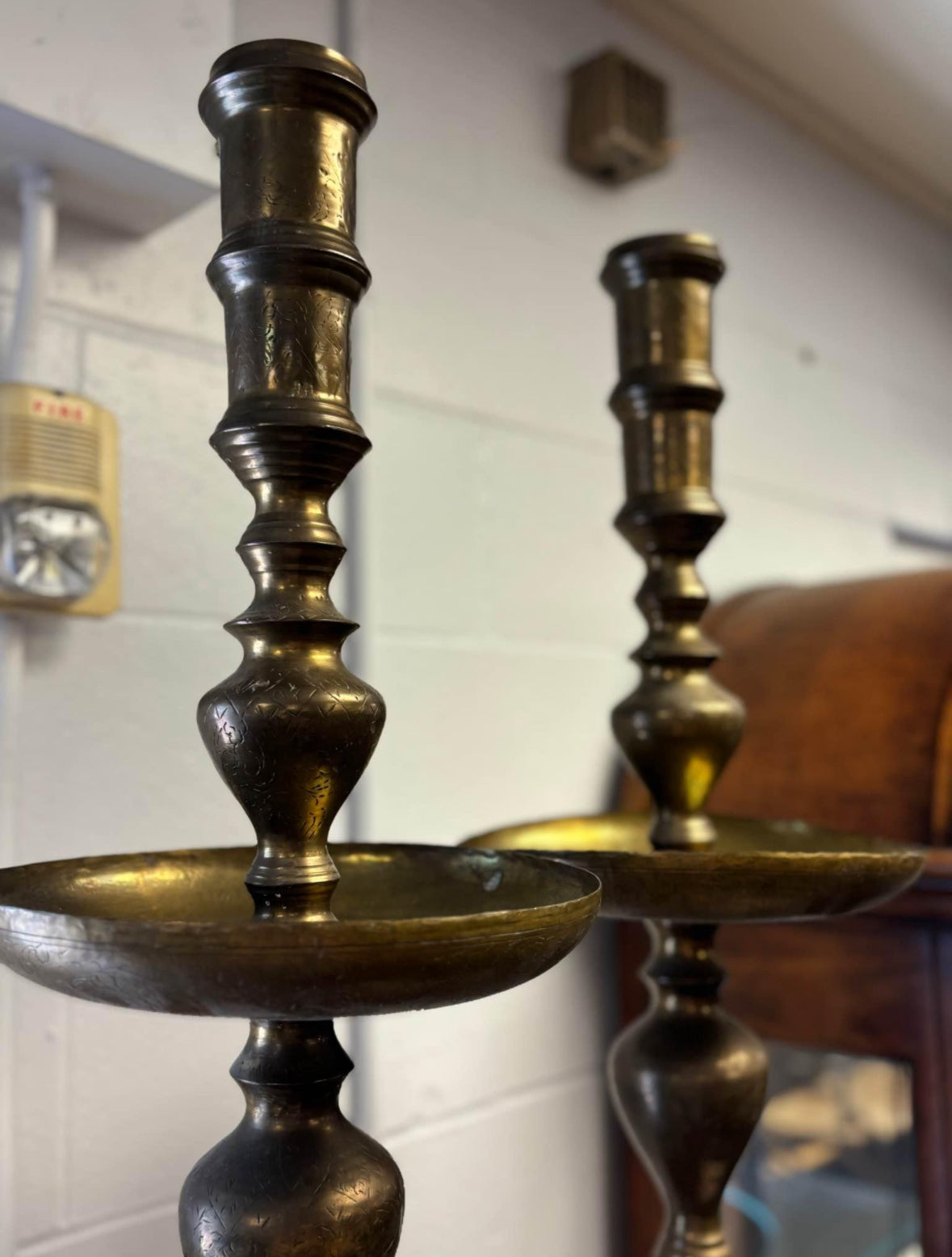 Pair Large Moroccan Brass Candle Stands