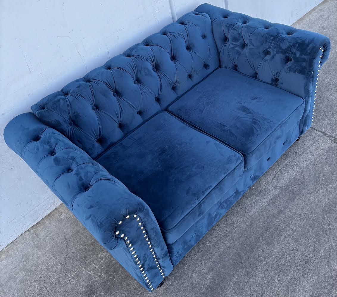 Velvet Blue Tufted Couch Sofa Loveseat