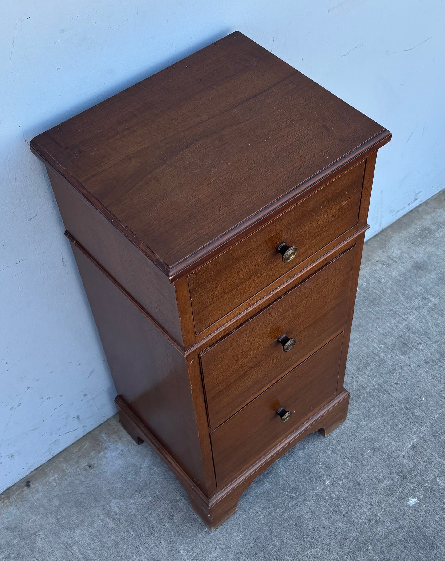 Dark Wood Antique Tall 3 Drawer Night Stand Side End Table