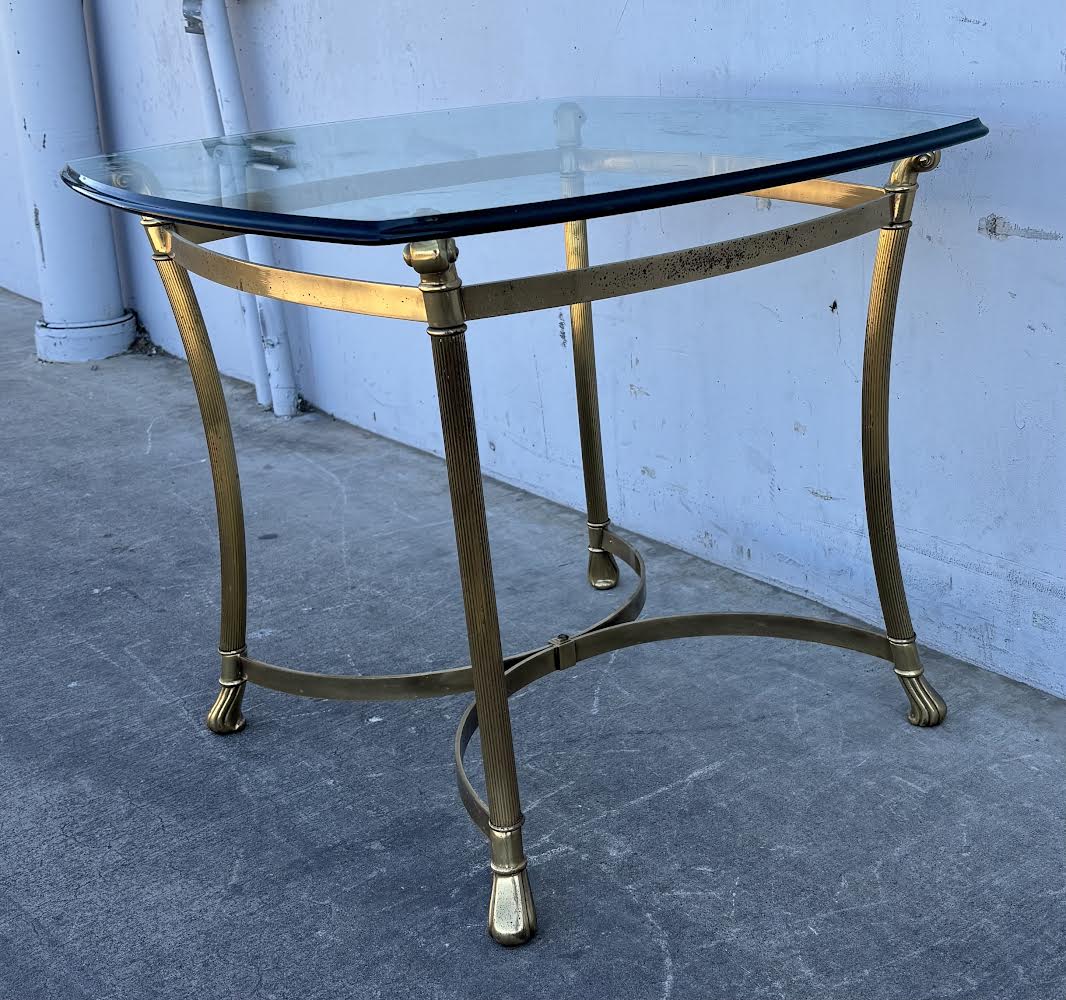 Antique 20th Century Brass Gold Glass Top Table End Table Coffee Table