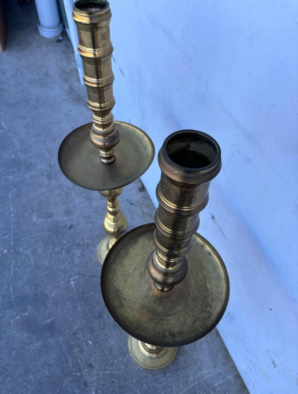 Vintage Huge Moroccan Turkish Alter Brass Floor Candle Holder Stand 39 1/2”