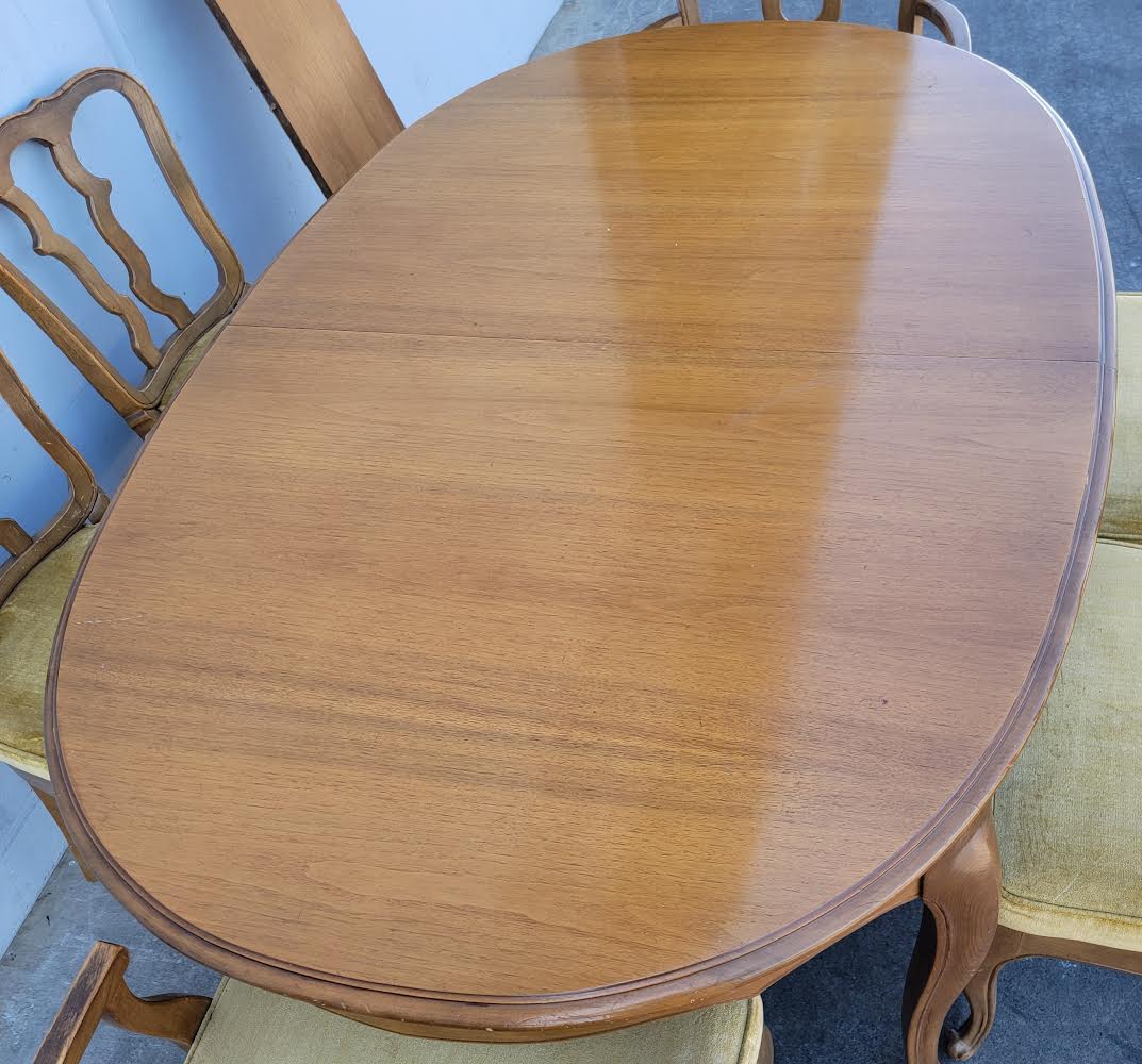 Vintage Dining Set wood oval French provincial table and 6 chairs