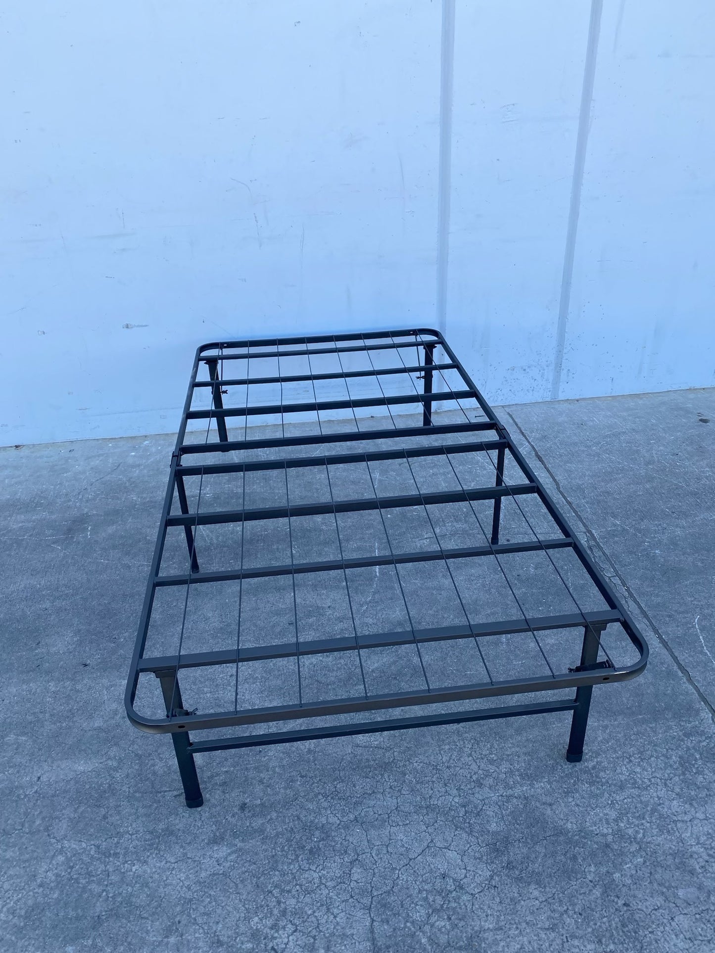Foldable metal black bed frame base portable bed