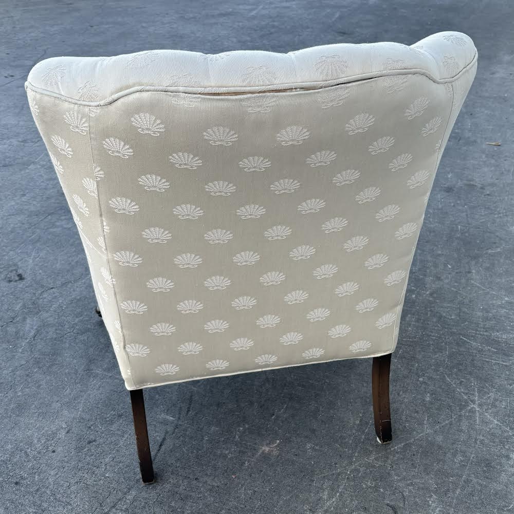 French Style Tufted Curved Back Wing White Chair