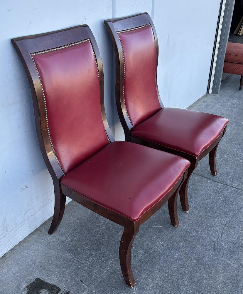French Forties Deco Style Matching Chairs Red Leather Vintage