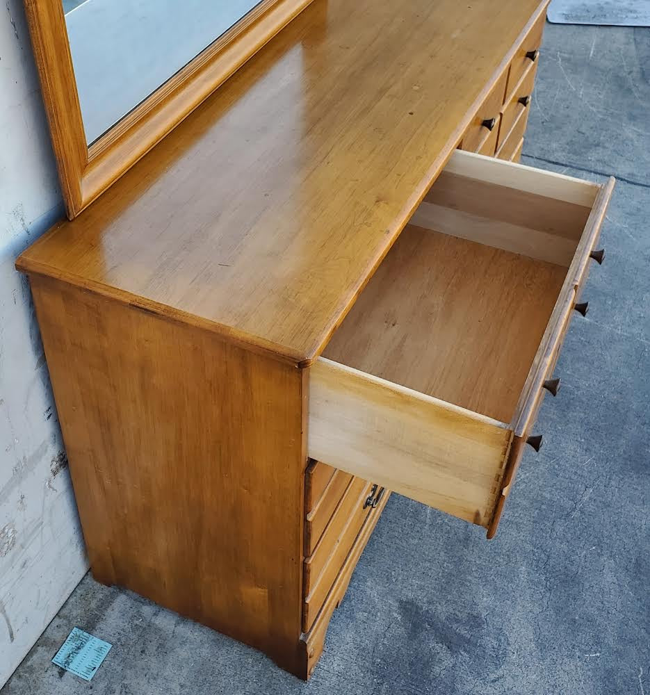 light wood dresser with mirror mid century