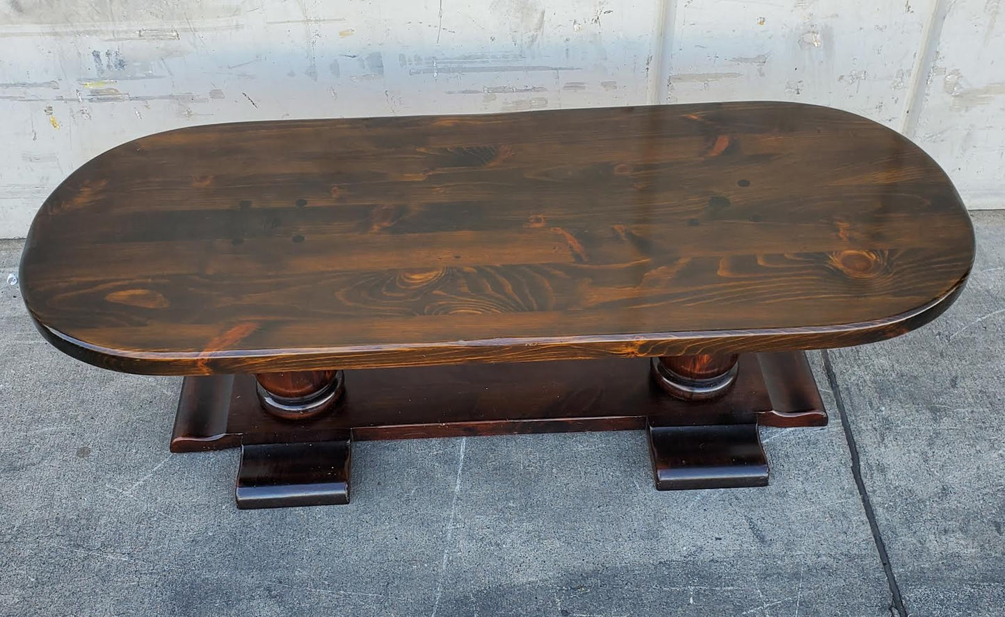 Ethan Allen dark wood round/oval coffee table