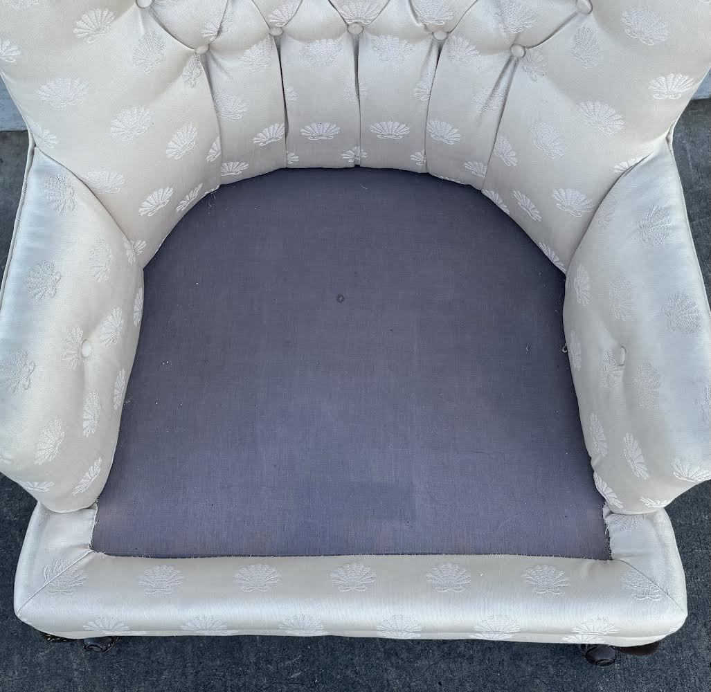 French Style Tufted Curved Back Wing White Chair