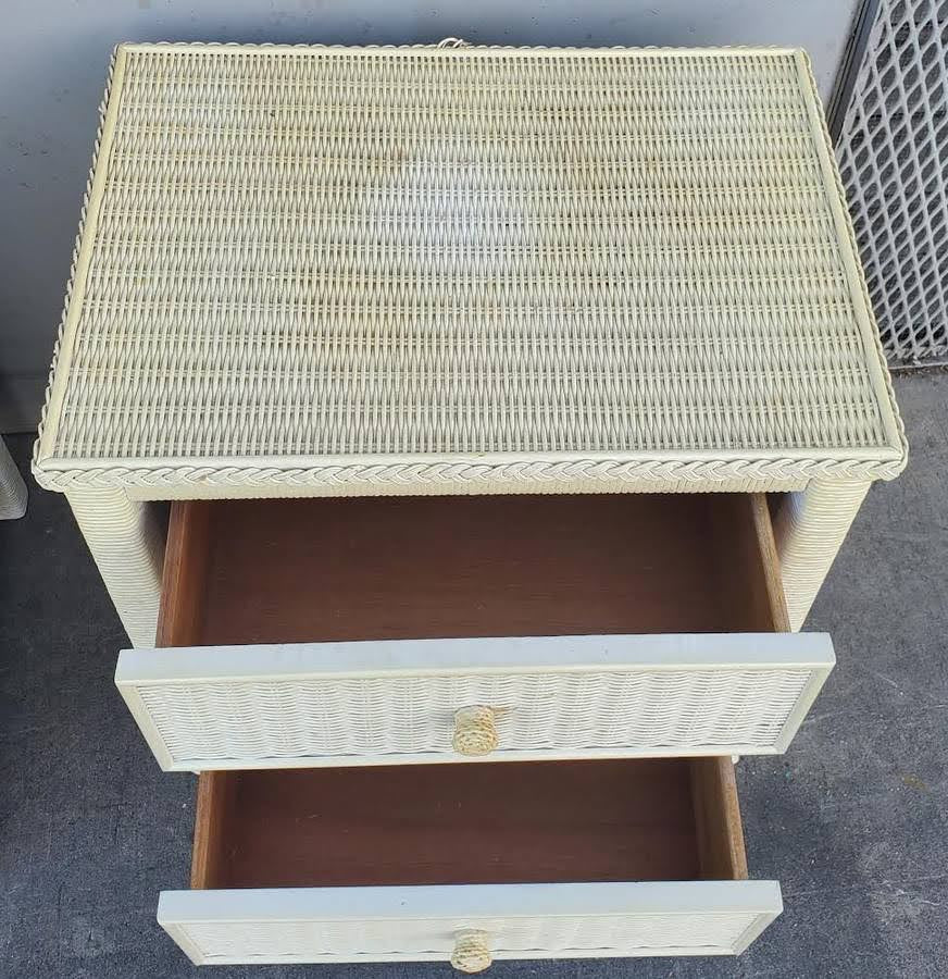 Antique/vintage Henry Link white/cream wicker dresser and nightstand set